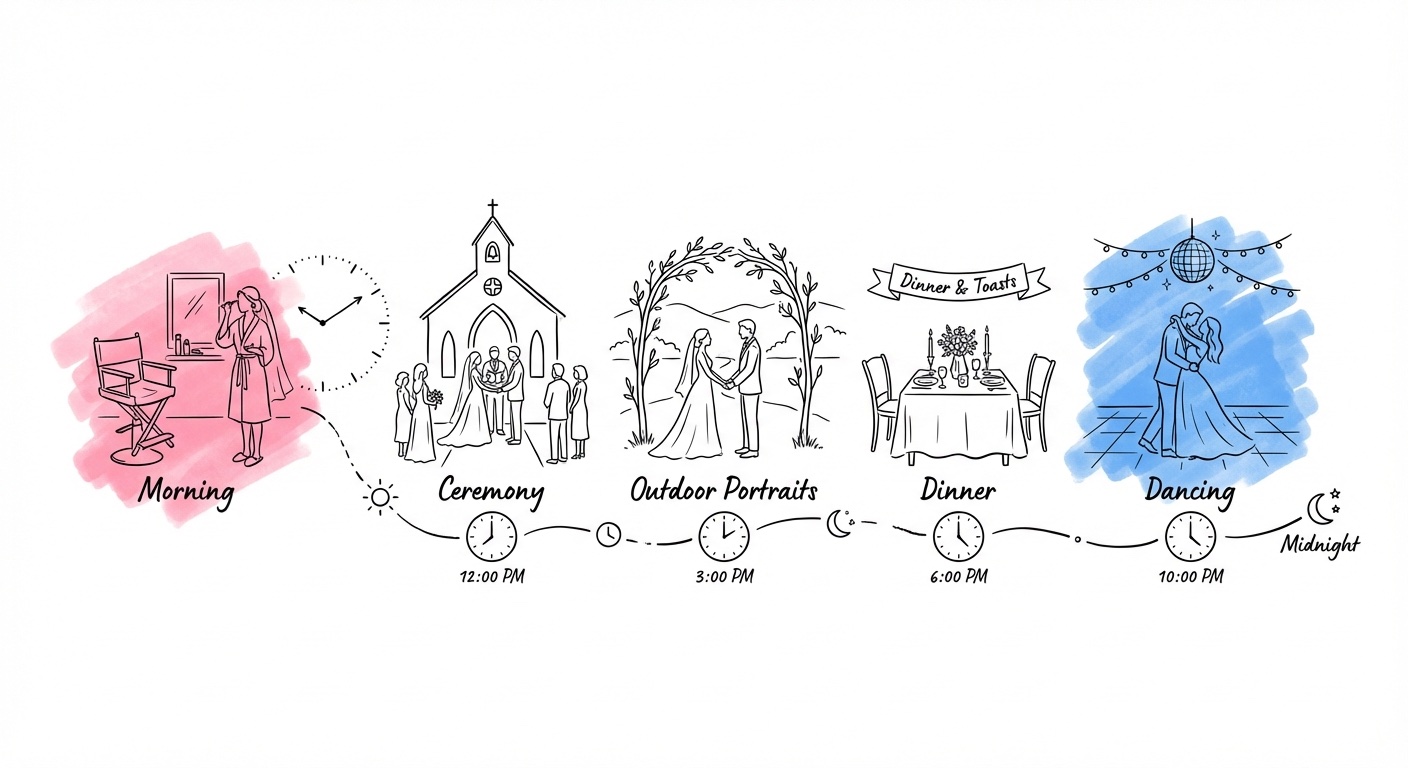 Körschema bröllop med tidslinje för hela dagen