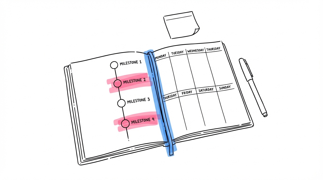 Kalender med milstolpar markerade — tidsplan för kyrkbröllop