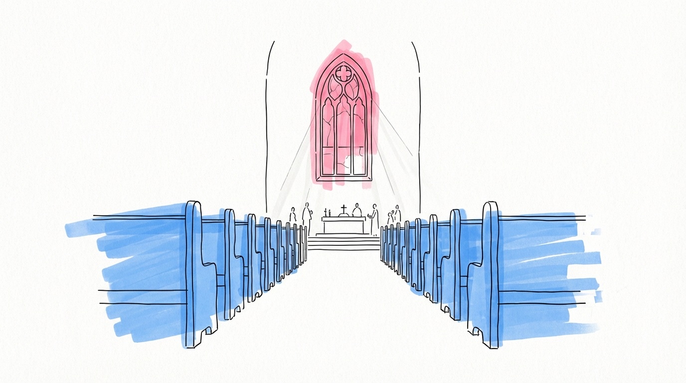 Interiör av en svensk kyrka med ljus genom glasmålningar — tips för kyrkbröllop