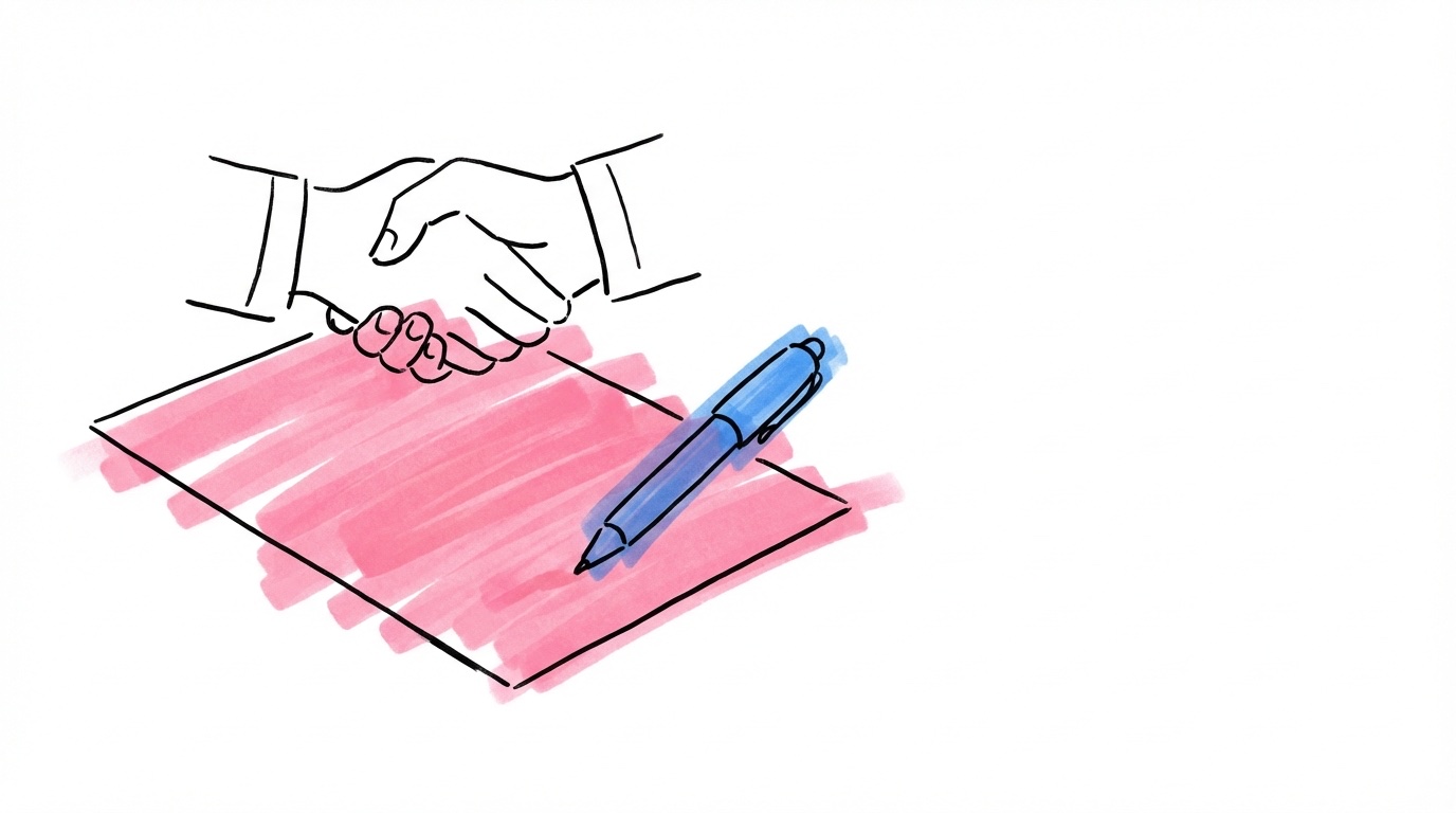 Bröllopsleverantörsavtal — illustration med kontrakt och penna