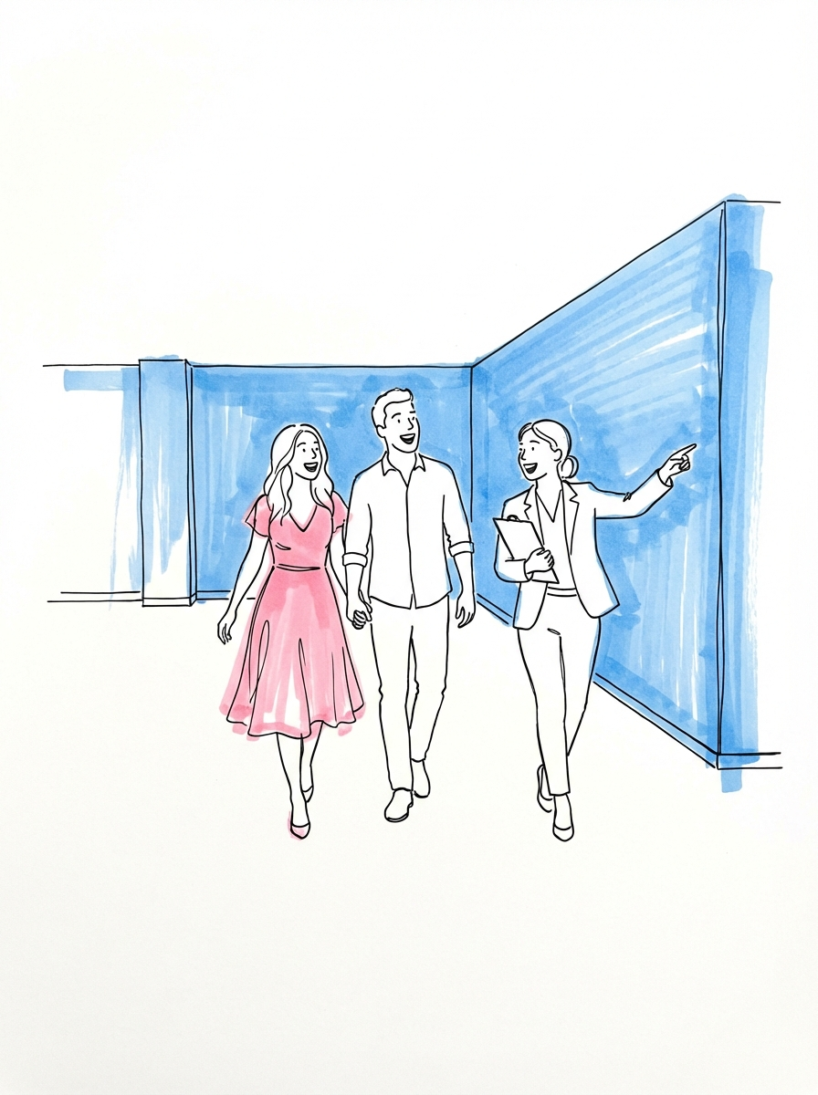 Par som besöker en bröllopslokal