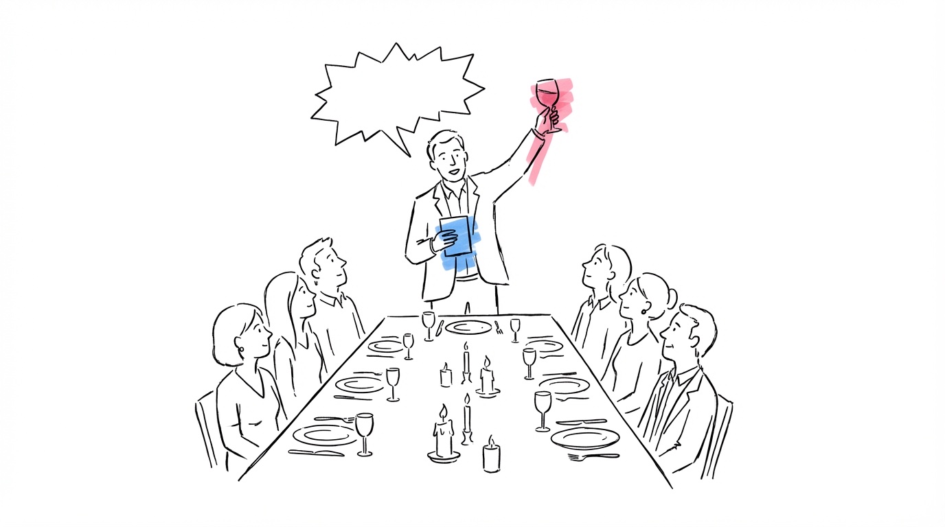 Toastmaster håller tal vid bröllopsmiddag