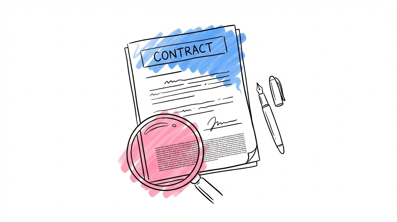 Kontrakt med förstoringsglas över det finstilta