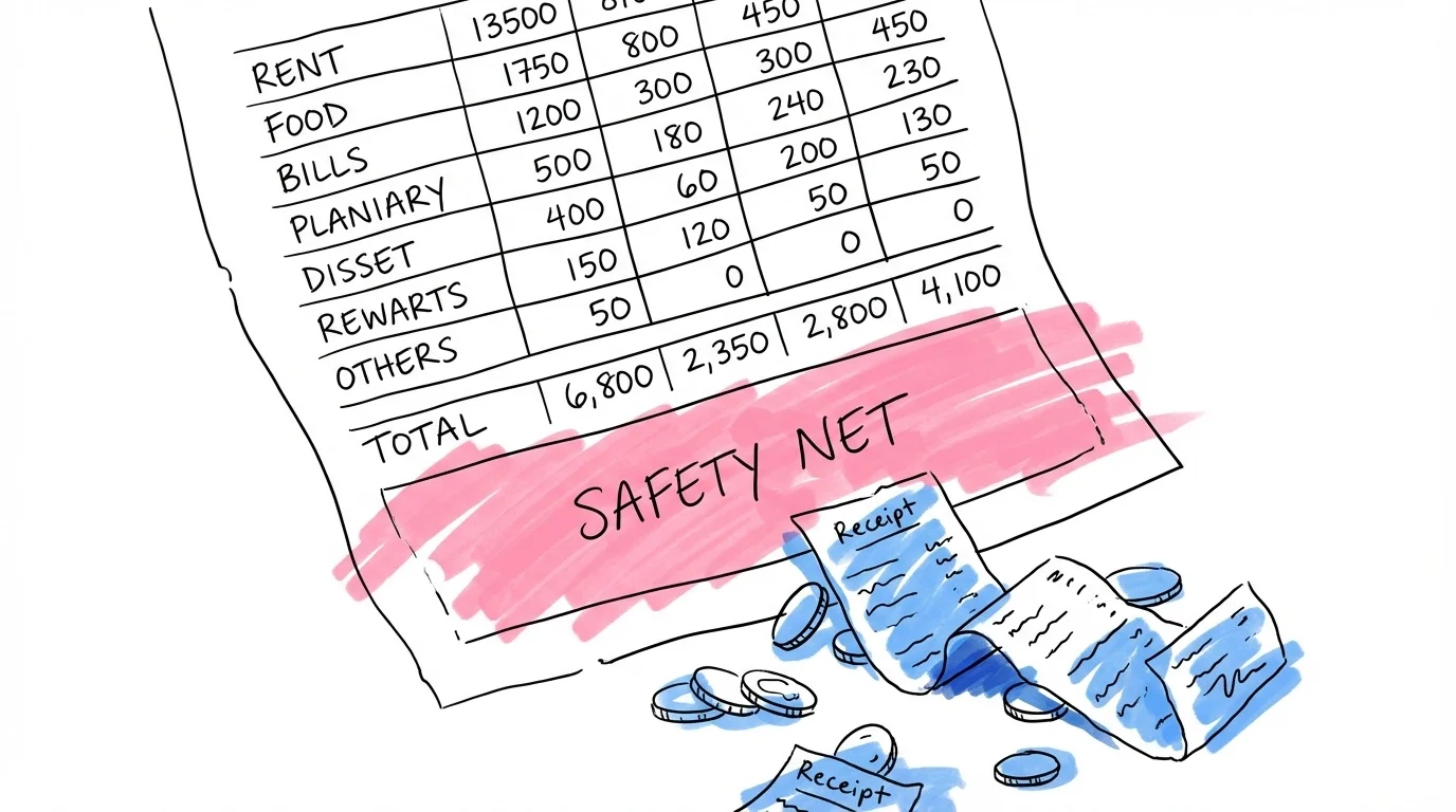 Budget med synlig buffert, mynt och kvitton