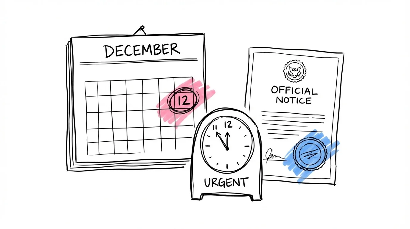 Kalender med deadline inringad och officiellt dokument med stämpel