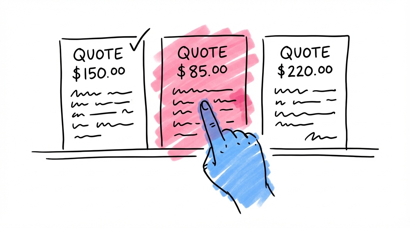 Tre offertdokument sida vid sida med olika priser