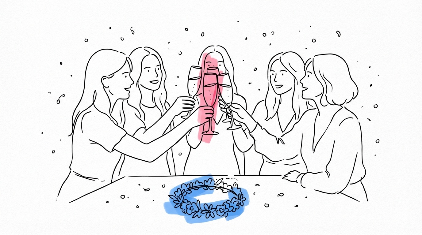 Grupp kvinnor som skålar med champagneglas — möhippa planering