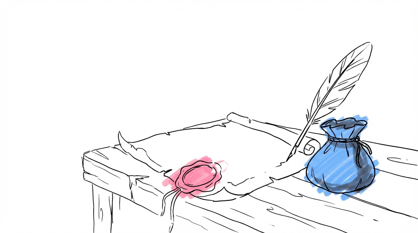 Historisk pergamentrulle med vaxsigill — morgongåvans medeltida ursprung