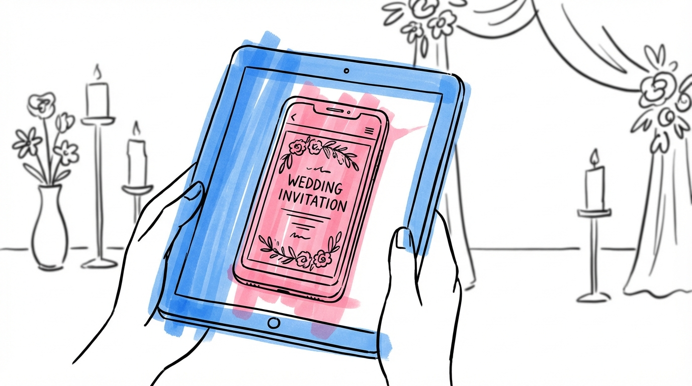 Händer som anpassar en bröllops-OSA-sida på surfplatta