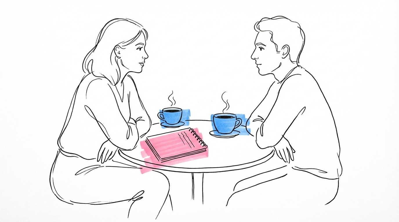 Illustration av ett par i kommunikation och samtal om bröllopsplanering