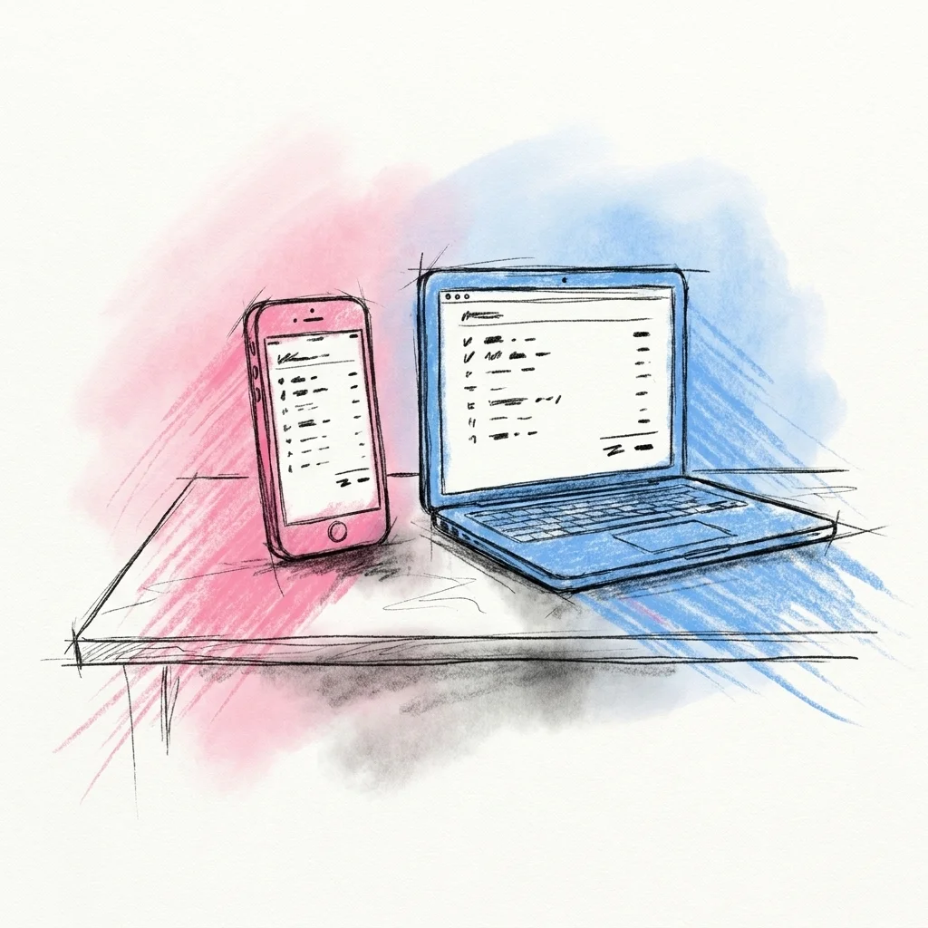 En telefon och en laptop sida vid sida som visar en enkel budgetlista med några rader, som antyder ett par som håller koll på planerade presentinköp tillsammans.