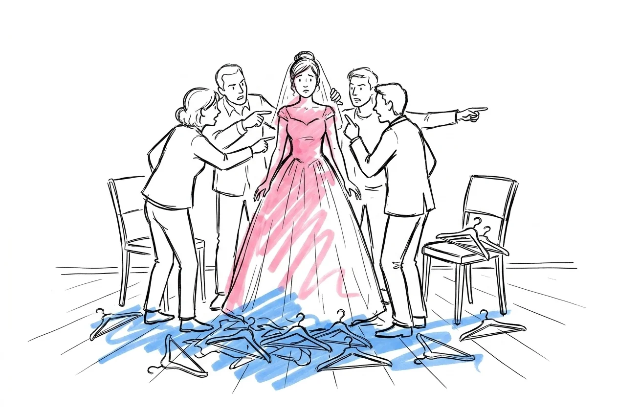 Illustration av stressig provningssituation med för många åsikter