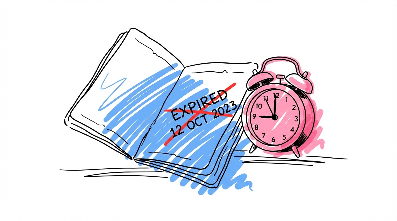 Utgånget pass med överstruket datum och klocka