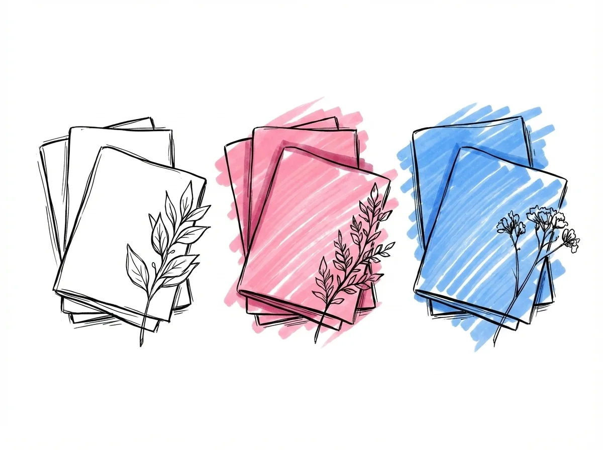 Tre grupper av tygprover och botaniska element som representerar tre rustika paletter sida vid sida