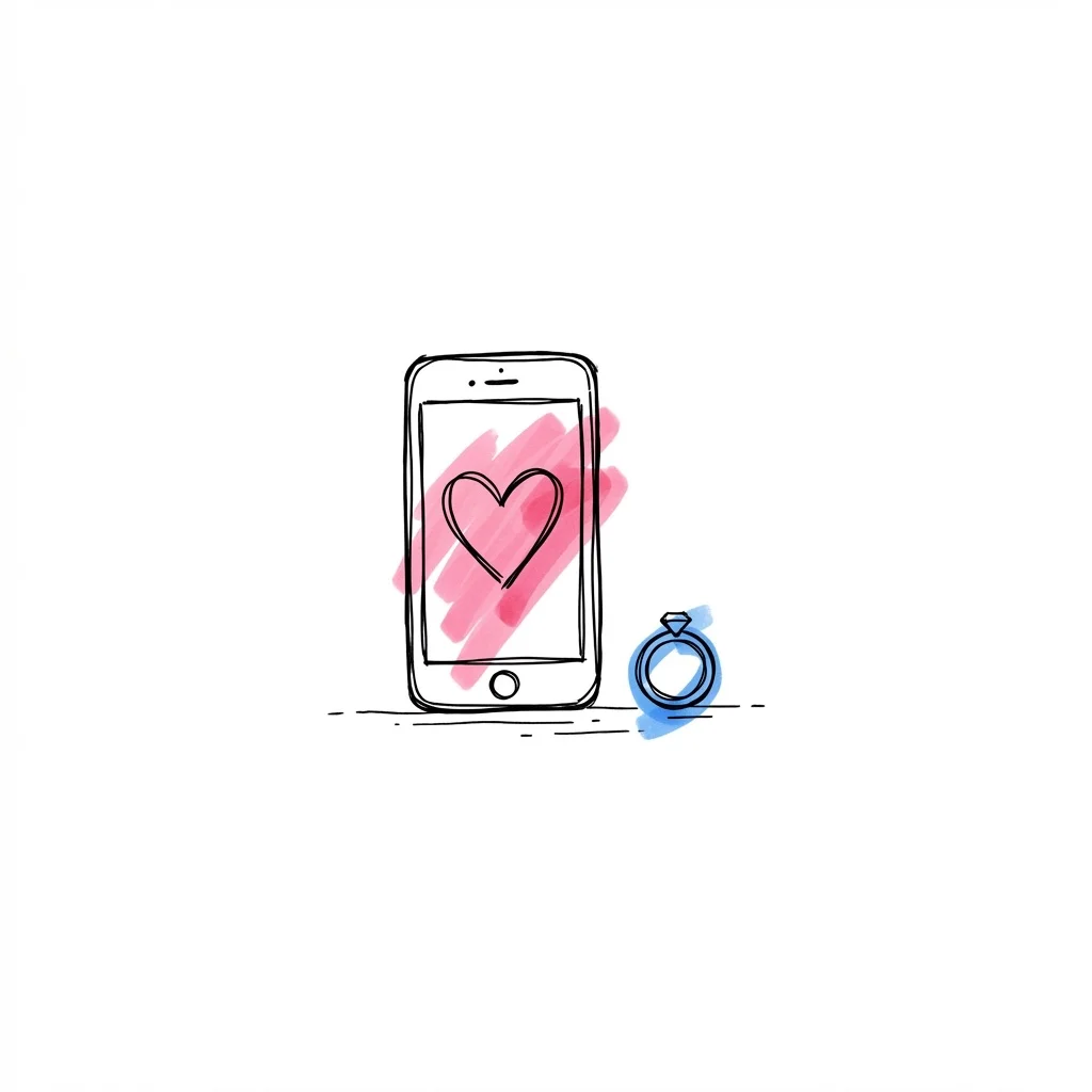 Smartphone med hjärta och vigselring — skapa save the date med Lovio