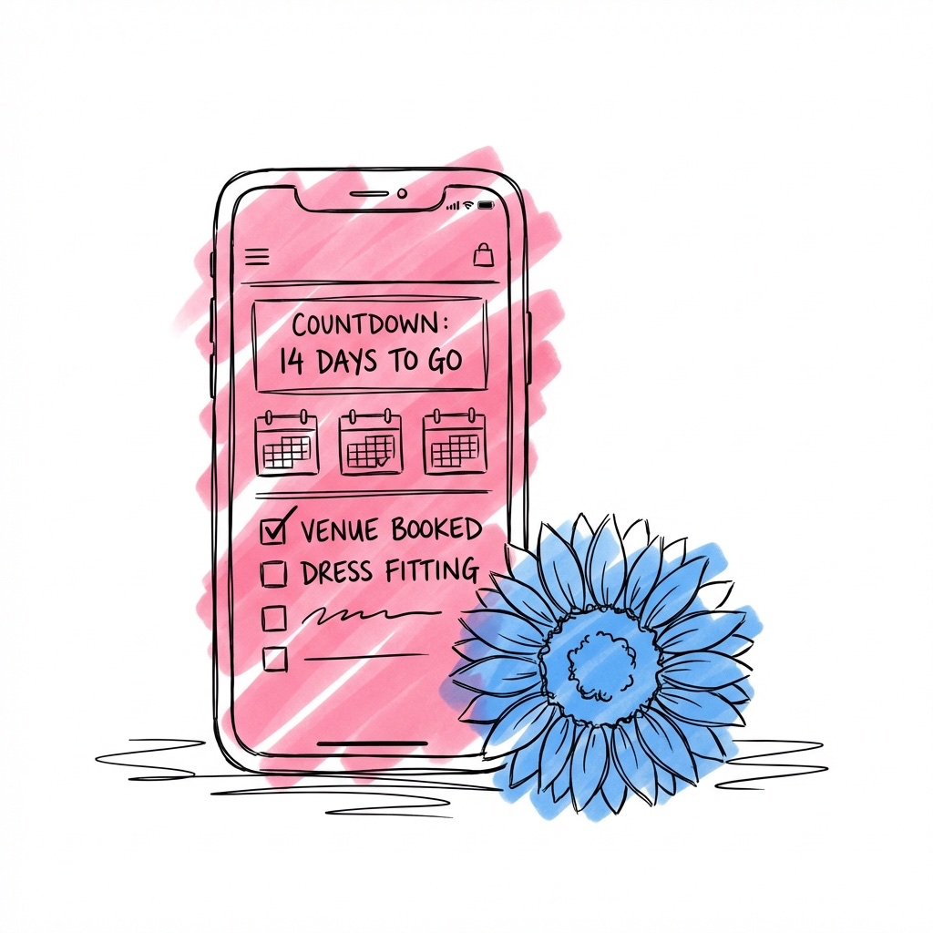 Glatt par som planerar sitt sommarbröllop tillsammans — optimistisk och handlingskraftig stämning