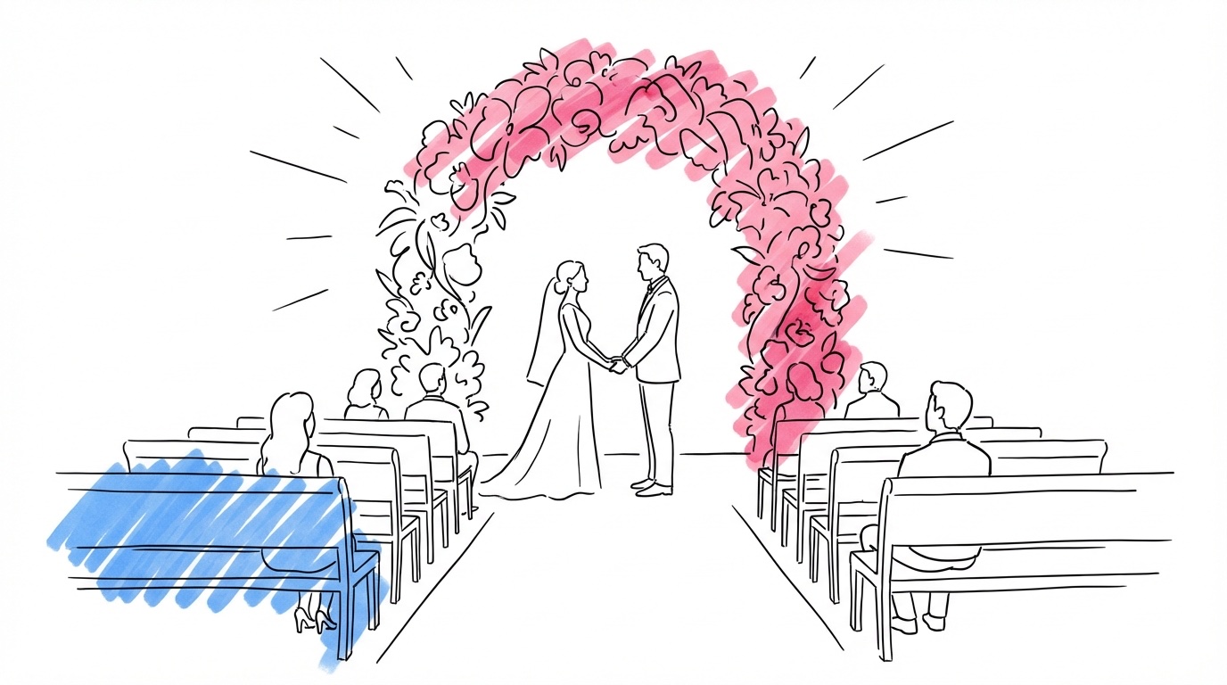 Sommarbröllop — ett par i svenskt sommarlandskap med ljusa nätter och blommande grönska