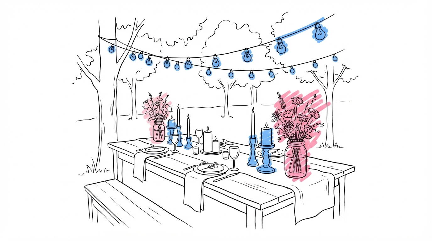 Spara pengar bröllop — intimt bröllop med levande ljus och vildblommor