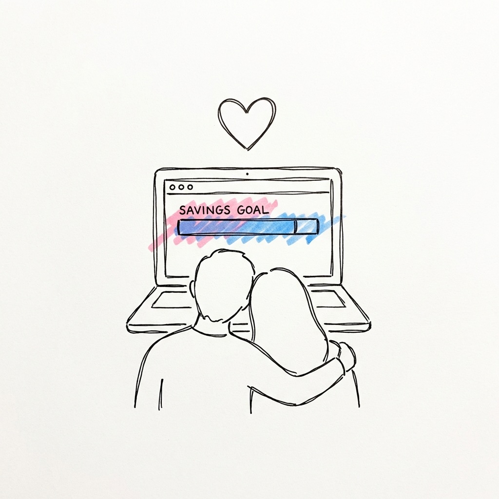 Par som tittar på budgetdashboard på laptop