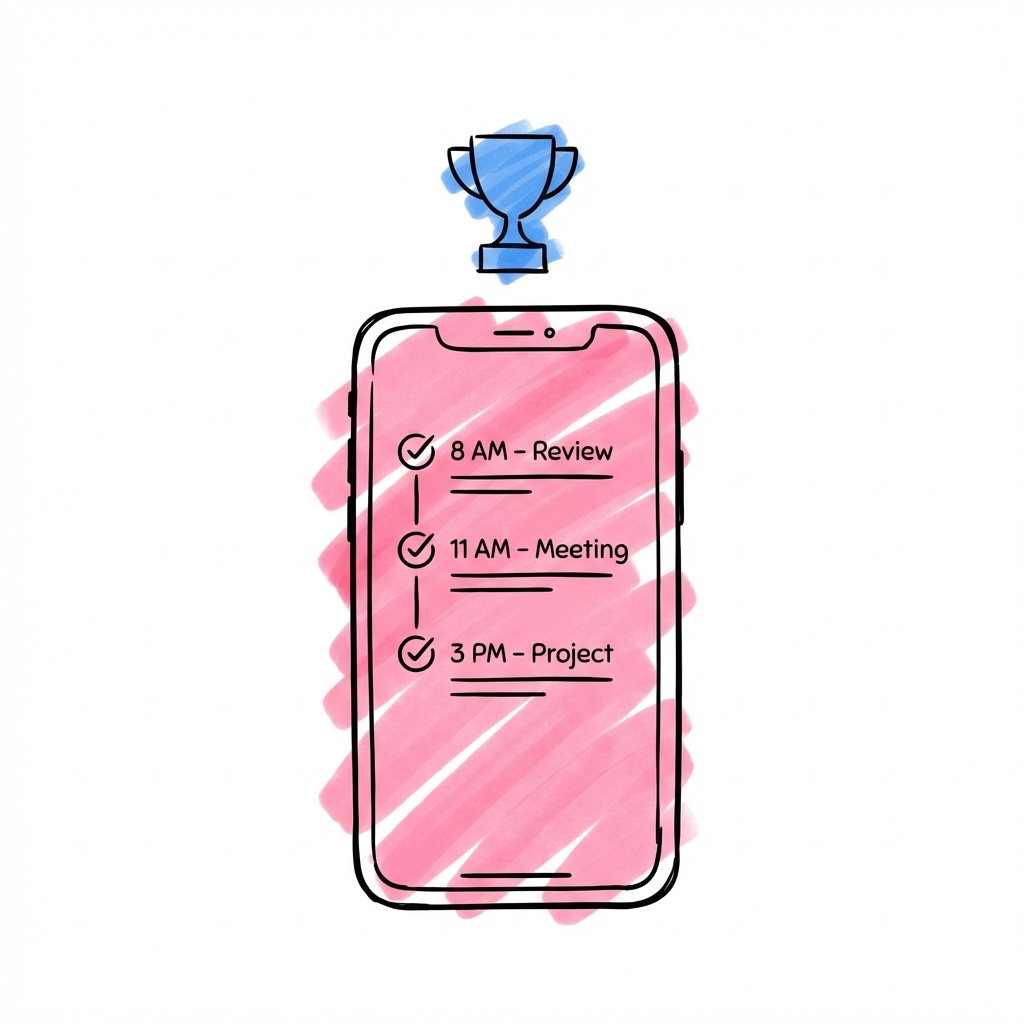 Smartphone med planeringsapp och trofé — kom igång med Lovios verktyg