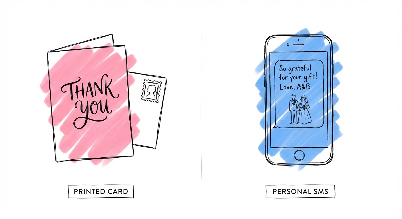 Tryckt tackkort och digital variant för bröllop