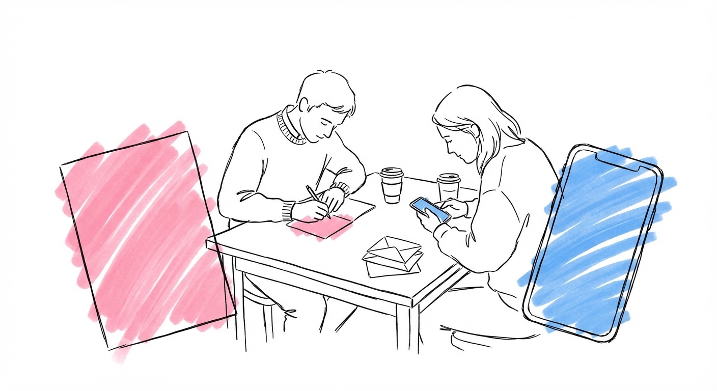 Tackkort bröllop — par skriver personliga tackmeddelanden till sina gäster