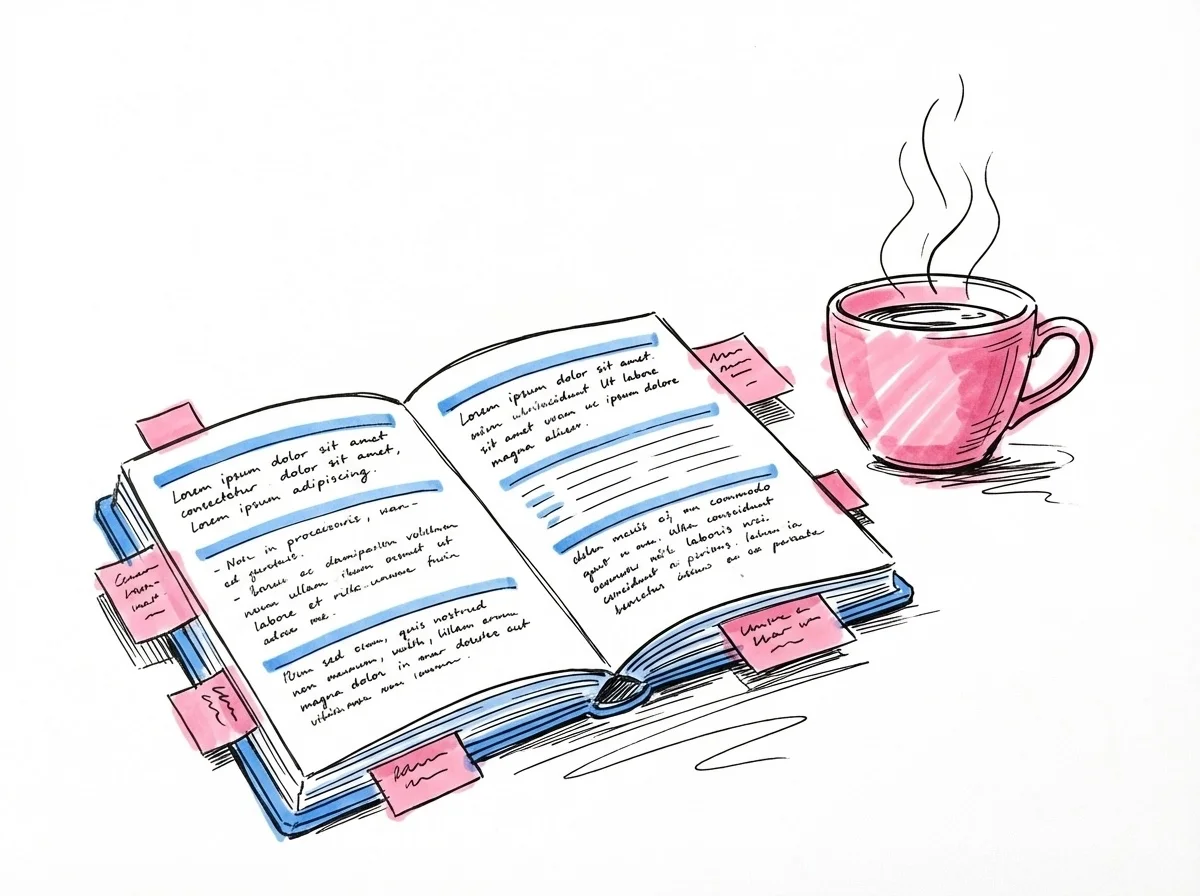 Tre delar av ett tacktal — öppning, mittendel och avslutning — uppradade horisontellt i Lovios rosa och blå illustrationsstil