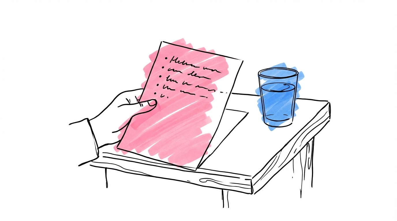 Illustration av välstrukturerat talmanus med markeringar och anteckningar