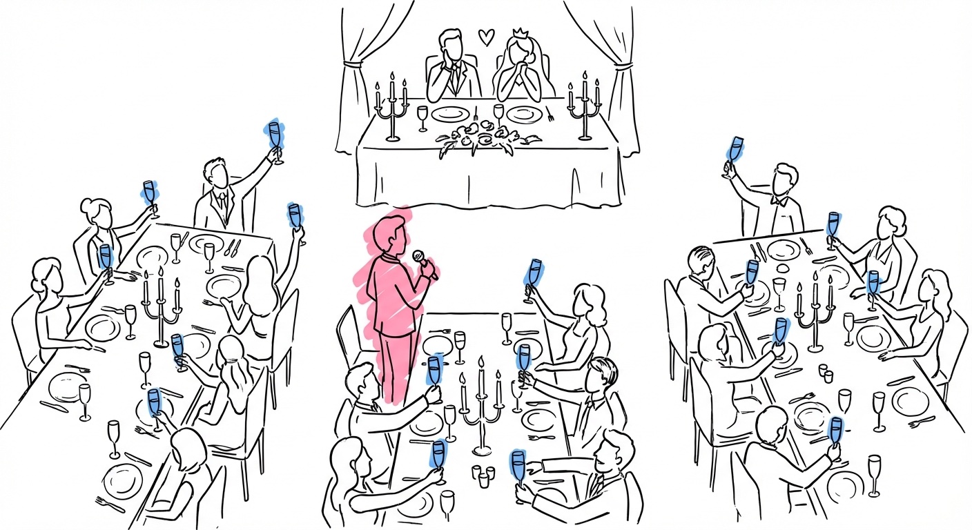 Talarordning bröllop – brudpar lyssnar på tal under bröllopsmiddagen