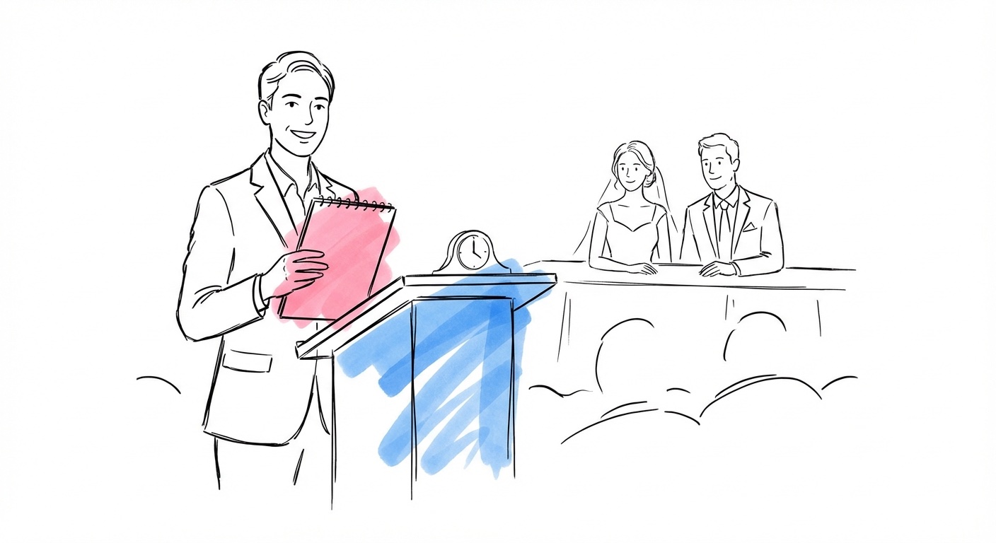 Toastmaster vid bröllop håller koll på talarordningen