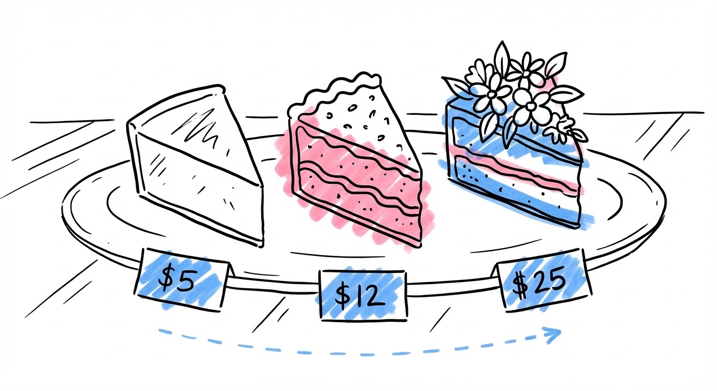 Jämförelse av pris per bit för olika typer av bröllopstårta