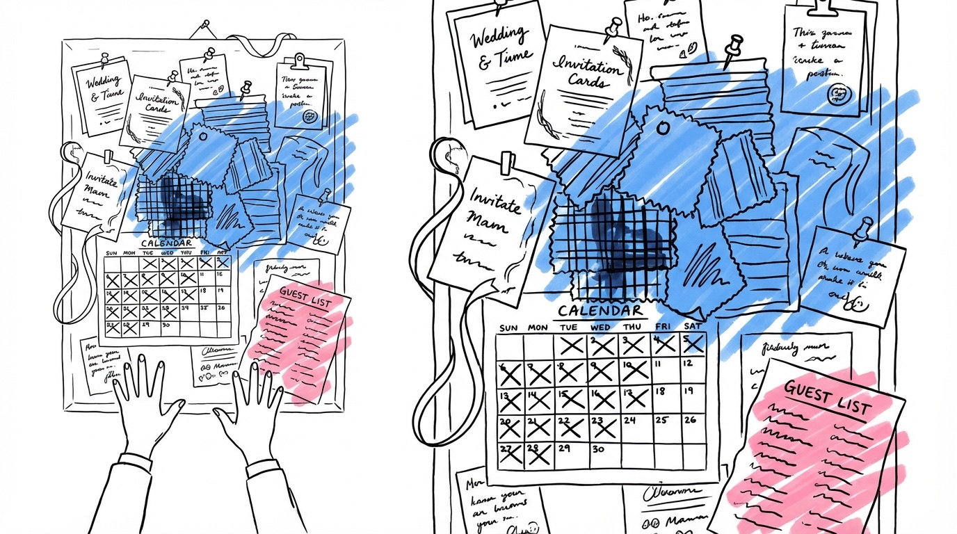 Illustration av kaotisk moodboard med krockar mellan kulturella element