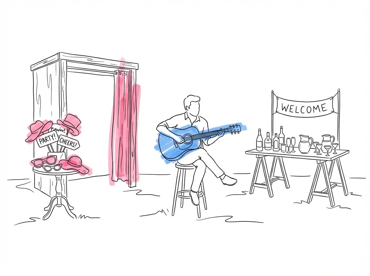 Cocktailtimme med livemusik, fotobås och välkomstdrinkar