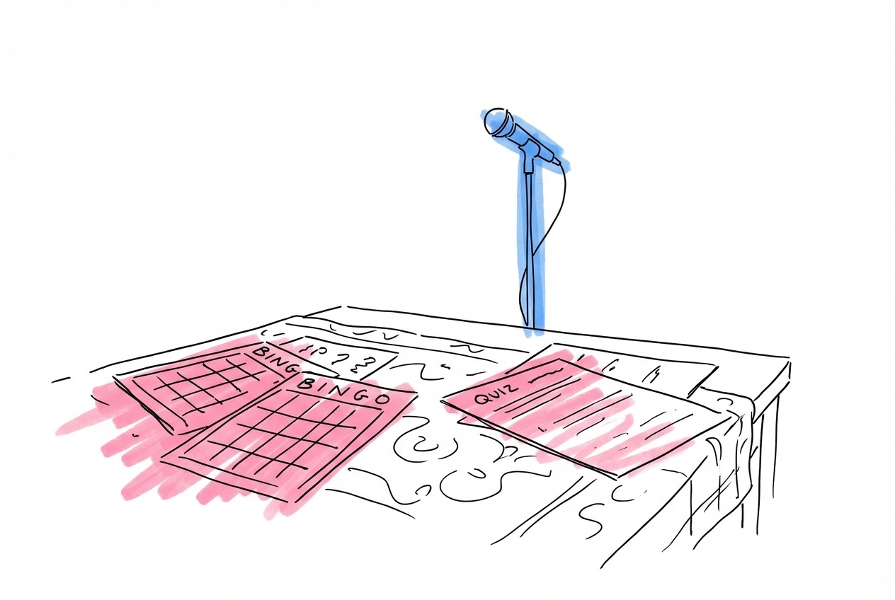 Middag med quizkort och mikrofon för underhållningsinslag