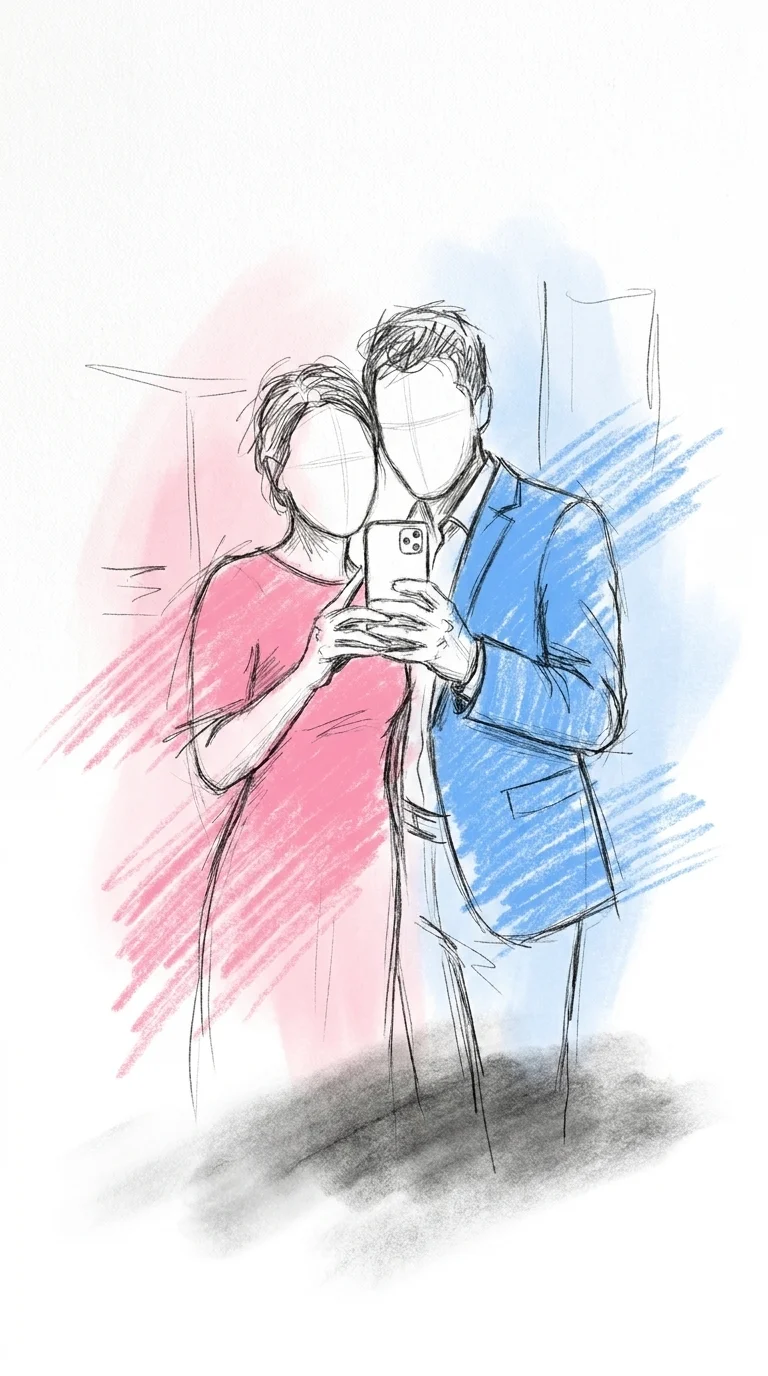 En gäst håller upp mobilen och tar en selfie med en ny bekantskap under minglet