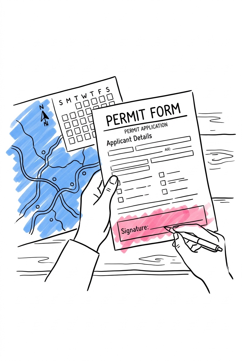 Planering av tillstånd med laptop och checklista inför utomhusvigsel