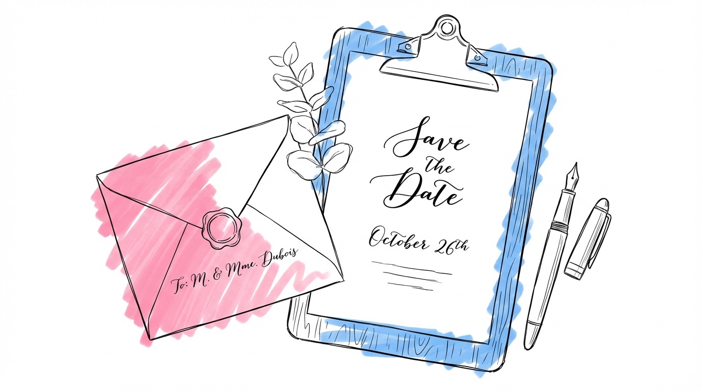 Gästlista till välkomstmiddag — inbjudningskort och clipboard