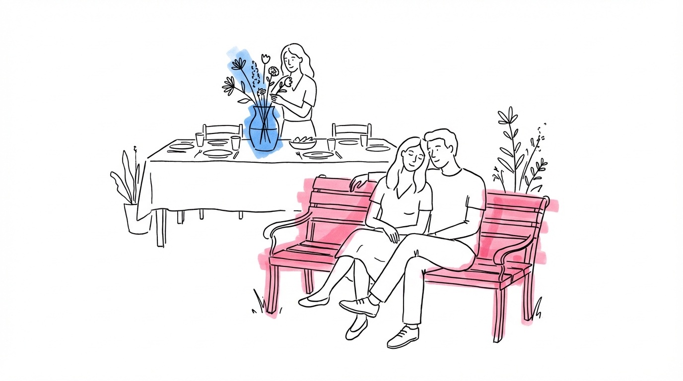 Par som njuter av välkomstmiddagen medan någon annan sköter logistiken