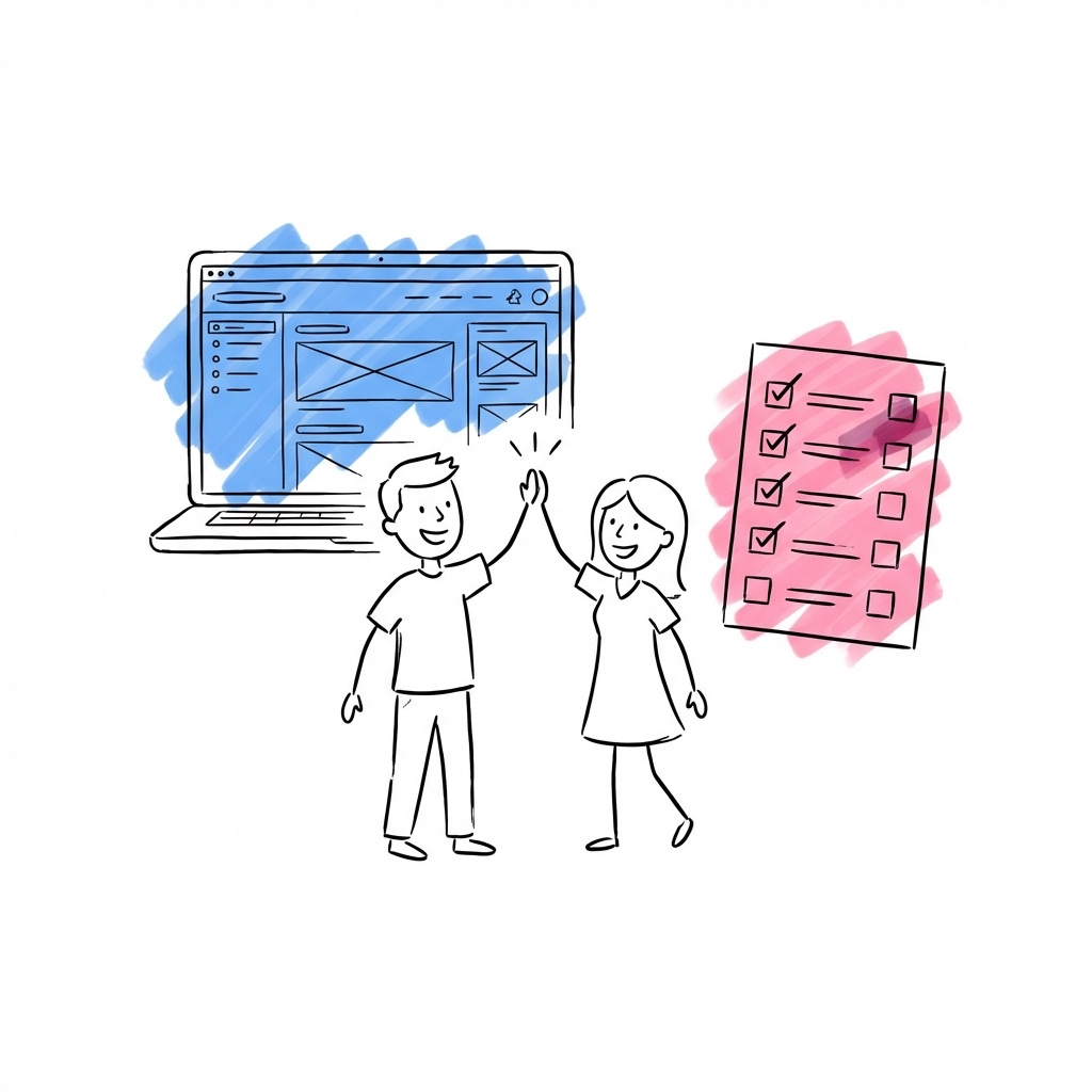 Par ger varandra en high five med en checklista bredvid