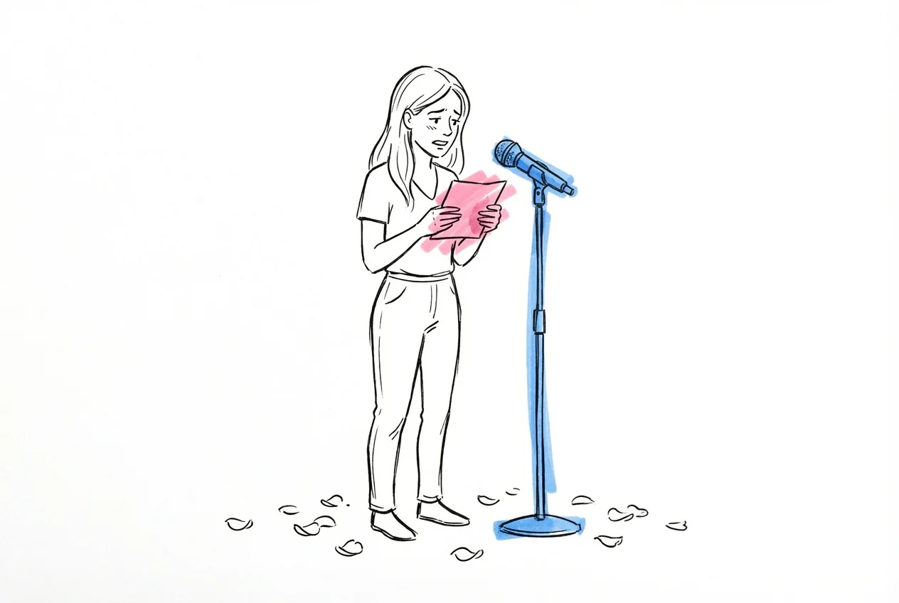 Par vid ceremoni där en person läser personliga löften från ett kort