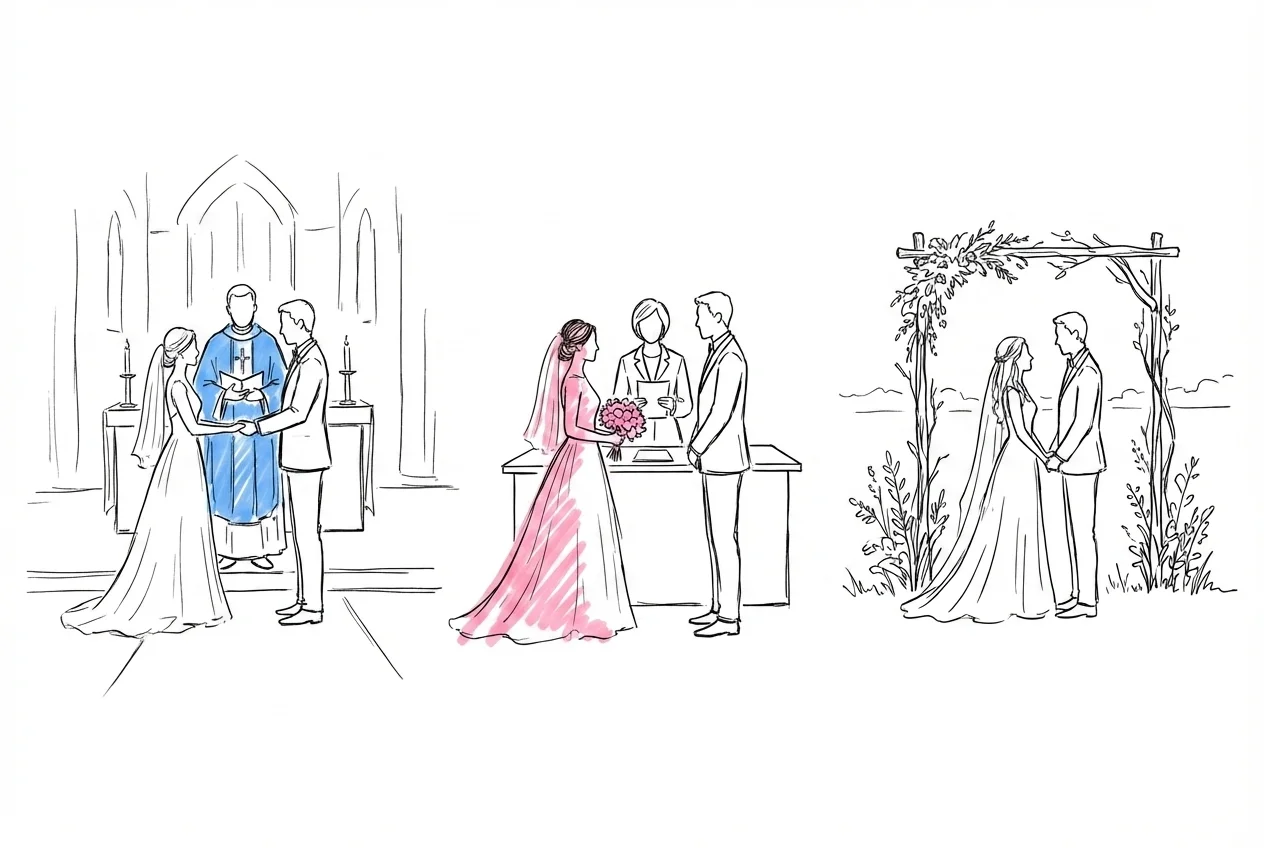 Tre typer av vigsel: kyrka, borgerlig och frivillig