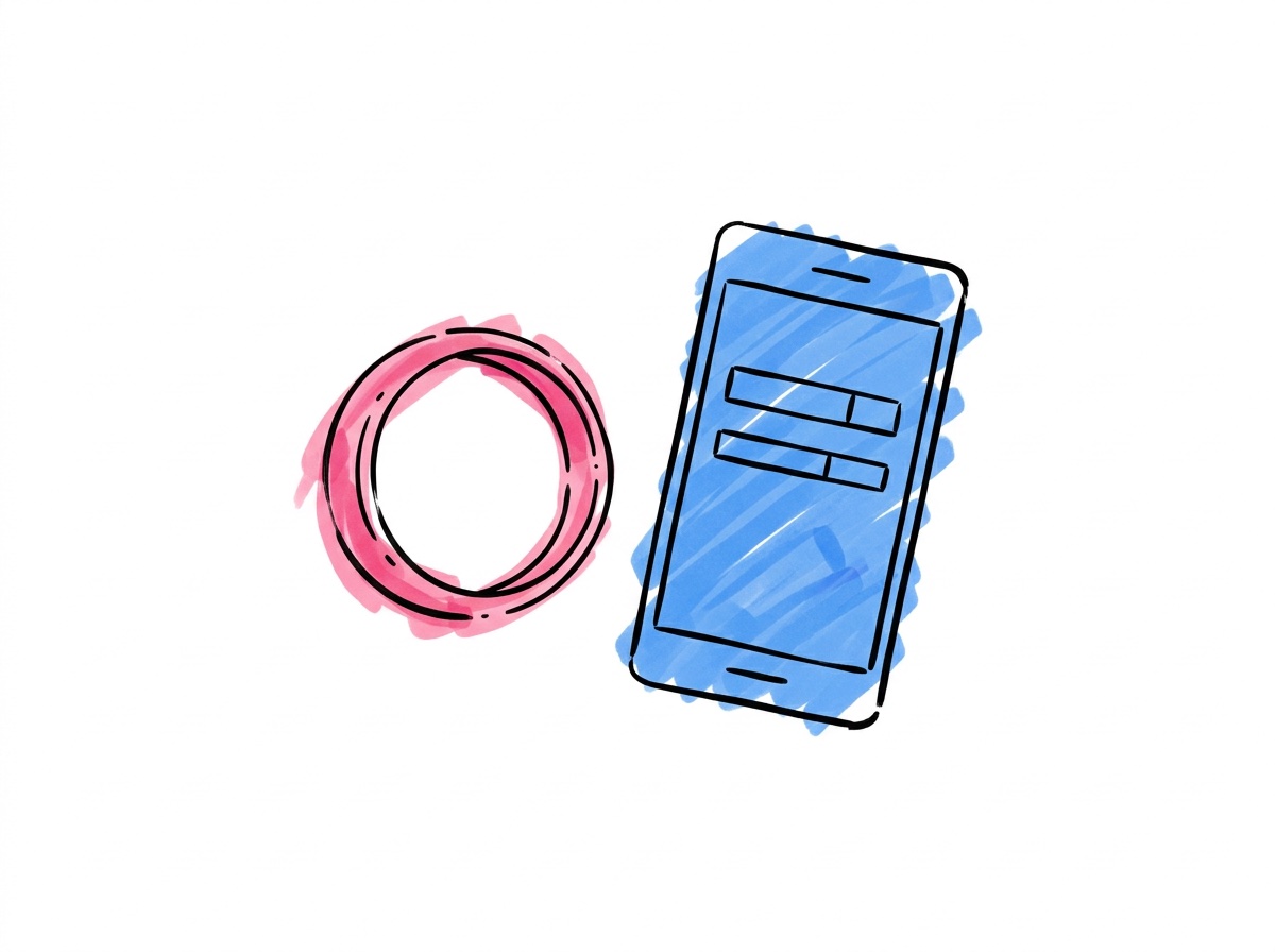 Vigselring bredvid en smartphone med budgetrader på skärmen — Lovio budgetverktyg