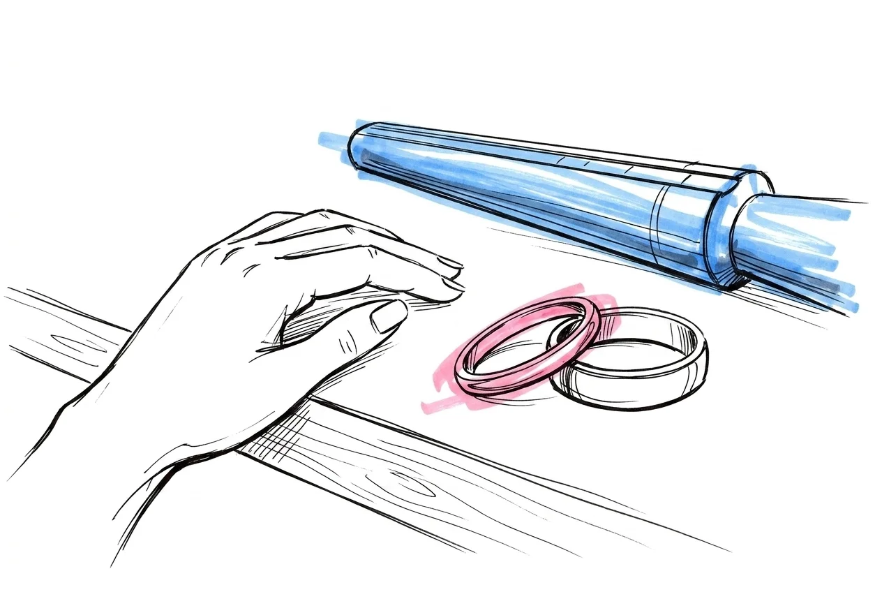 N\u00e4rbild p\u00e5 en kvinnohand med tv\u00e5 ringar av olika bredd sida vid sida \u2014 2 mm och 3 mm