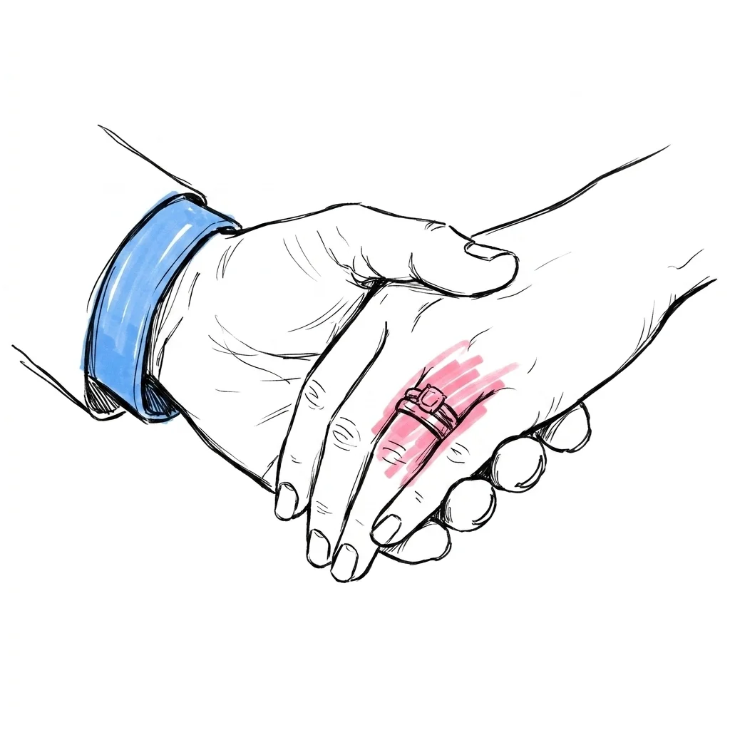 Pars h\u00e4nder med staplade ringar, en k\u00e4nsla av planering och partnerskap