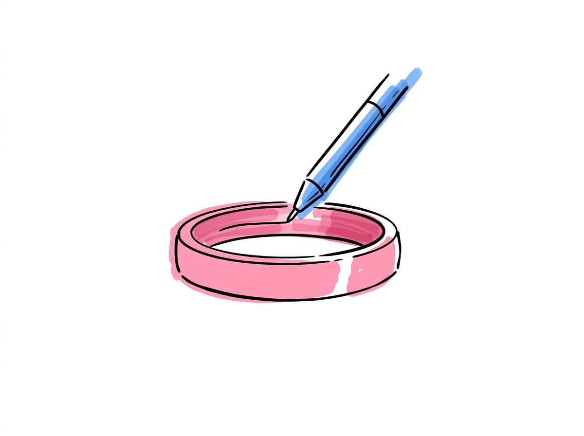 Vigselring med gravyrpenna som svävar ovanför innerytan — symboliserar gravyrprocessen