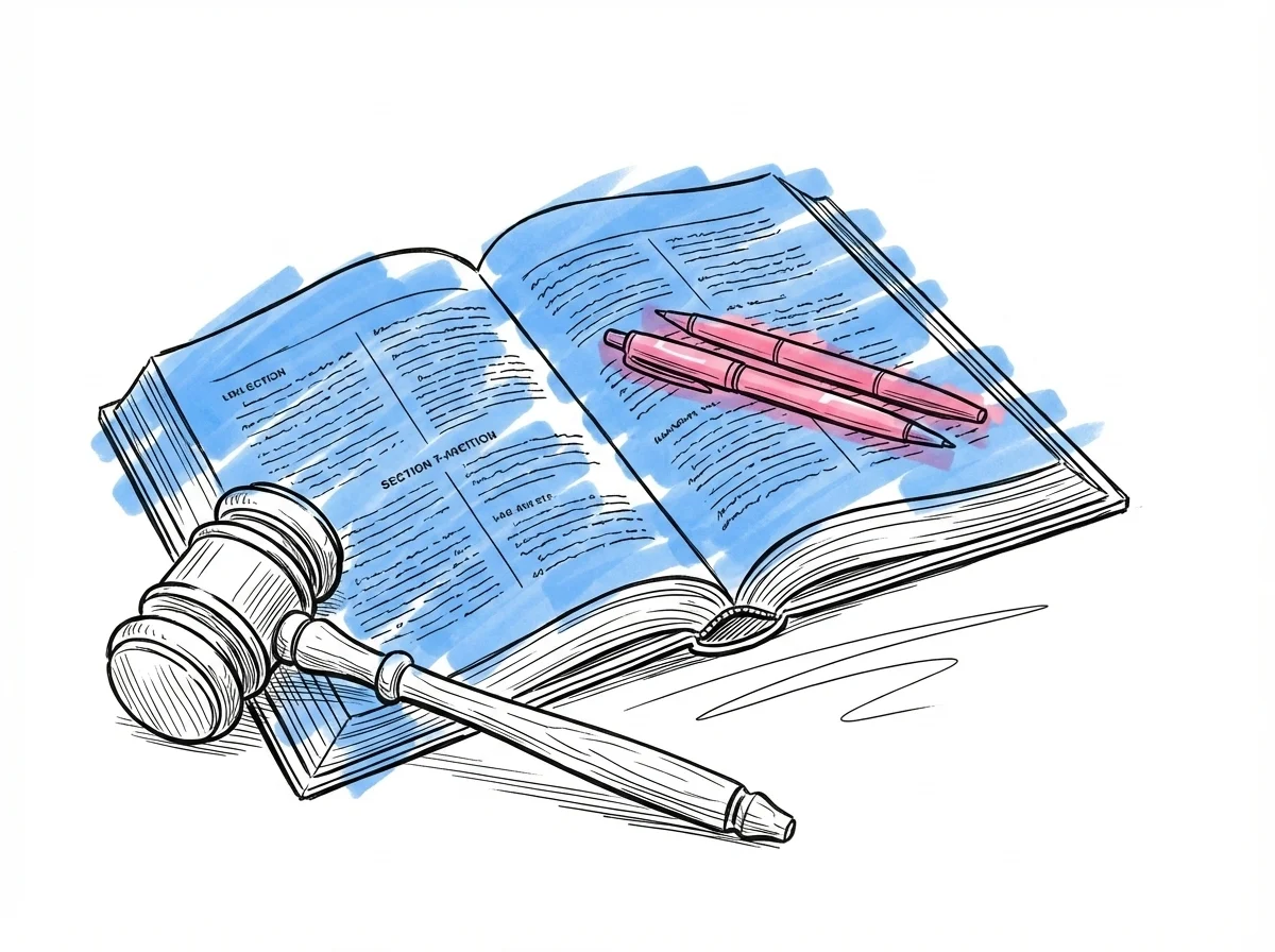 Öppen lagbok med klubba och två pennor — regler för vittnen vid vigsel